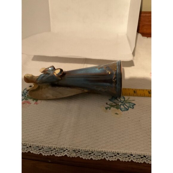 Hand-Painted Ceramic Angel Figurine With Blue Dress & Golden Accents - Picture 4 of 8
